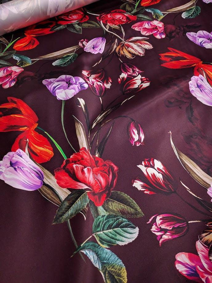 Burgundy Blossom, Silk Marocain